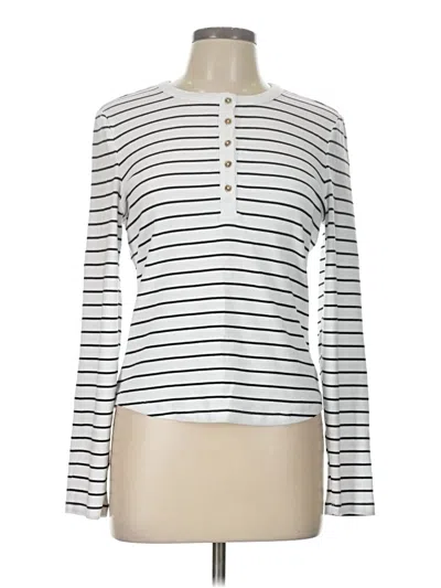 Pre-owned C&c California Long Sleeve Top White Stripes Pattern Mock Neckline Tops