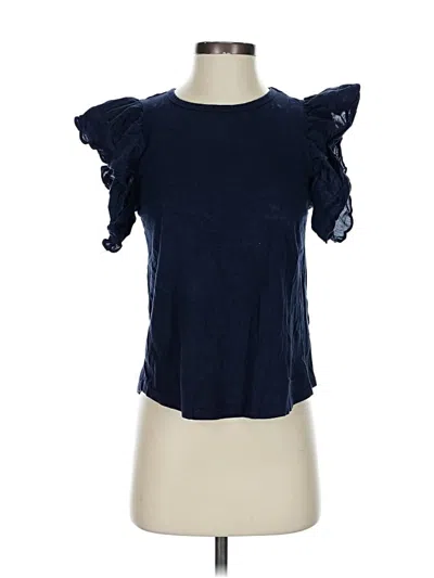 Pre-owned C&c California Short Sleeve Top Blue Ruffles Neckline Tops