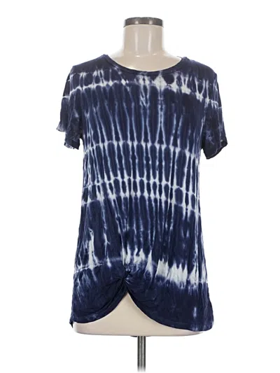 Pre-owned C&c California Short Sleeve Top Blue Tie-dye Pattern Keyhole Neckline Tops