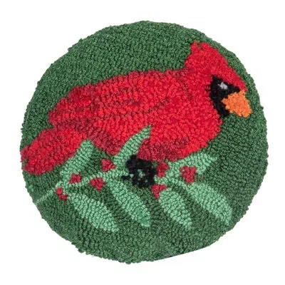C & F Home 10" X 10" Mini Round Cardinal Hooked Throw Pillow In Green