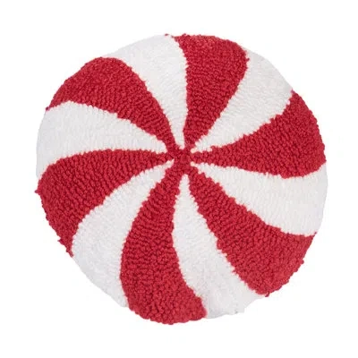 C & F Home 10" X 10" Mini Round Peppermint Hooked Throw Pillow In Red