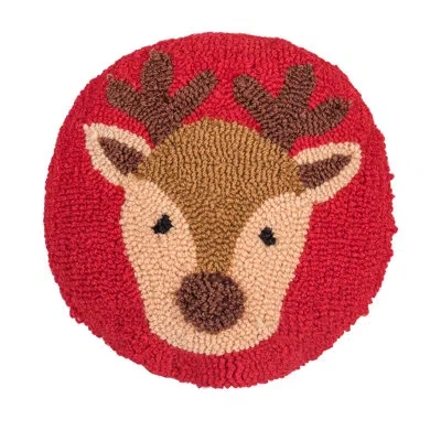 C & F Home 10" X 10" Mini Round Reindeer Hooked Throw Pillow In Brown