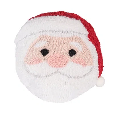 C & F Home 10" X 10" Mini Round Santa Hooked Throw Pillow In White