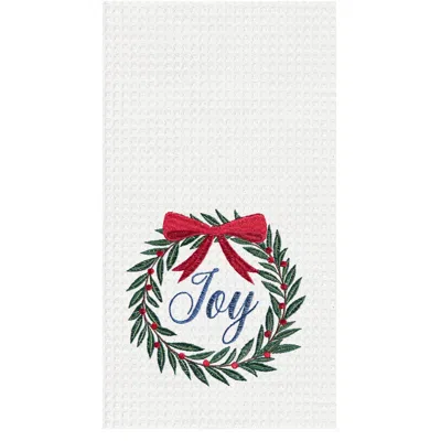 C & F Home C&f Home 27' X 18" Christmas Holiday "joy" Sentiment With Red Berry Wreath Cotton Waffle Weave Kitch In White