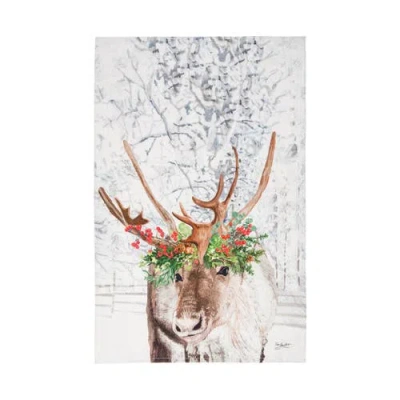 C & F Home C&f Home 27" X 18" Christmas Holiday Winter Reindeer Wearing Red Holly Flower Crown Printed Cotten K In White