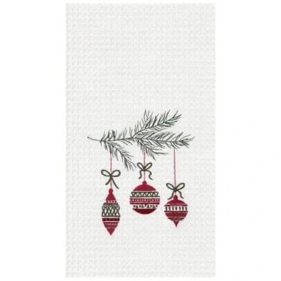 C & F Home C&f Home 27" X 18" Christmas Ornaments Embroidered Cotton Waffle Weave Kitchen Dishtowel In White