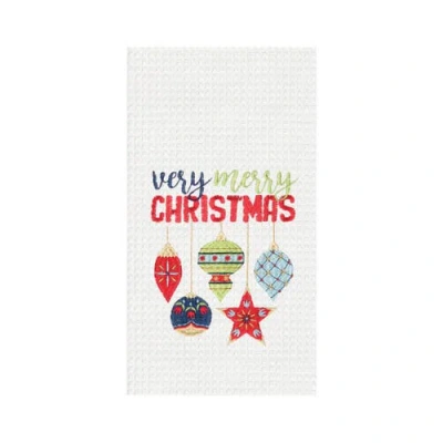 C & F Home C&f Home 27" X 18" Holiday "very Merry Christmas" Sentiment Featuring Ornament Cotton Embroidered &  In White