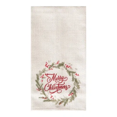 C & F Home C&f Home 27" X 18" "merry Christmas" Sentiment Holly Berry Winter Wreath Holiday Embellished Flour S In Neutral