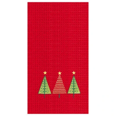 C & F Home C&f Home 27" X 18" Three Christmas Trees Embroidered Cotton Waffle Weave Kitchen Dishtowel In Red