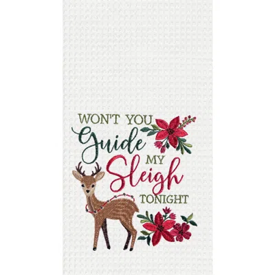 C & F Home C&f Home 27" X 18" "want You Guide My Sleigh Tonight" Featuring Reindeer And Poinsettias Cotton Waff In White