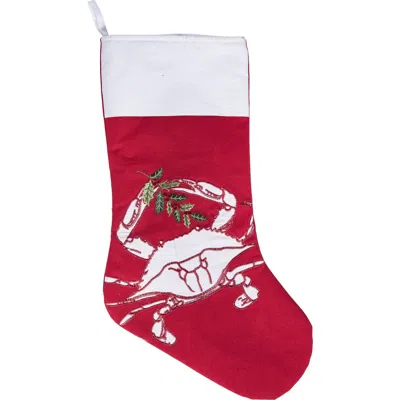 C & F Home C&f Home 8.5" X 20" Holiday Crab Holding Holly Branch Christmas Stocking In Red