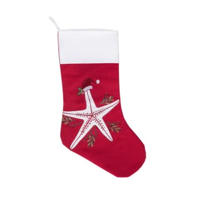 C & F Home C&f Home 8.5" X 20" Holiday Starfish With Santa Hat Christmas Stocking In Red