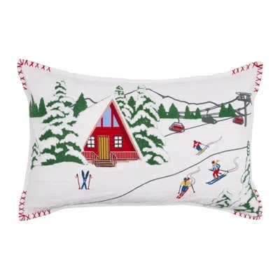C & F Home Alpine Winter Ski Cabin Lodge Hooked Christmas Throw Pillow 14" X 22" In Red