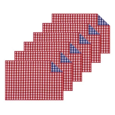 C & F Home C&f Home Americana 4th Of July Patriotic Reversible Check Plaid Placemat Set 6 In Red