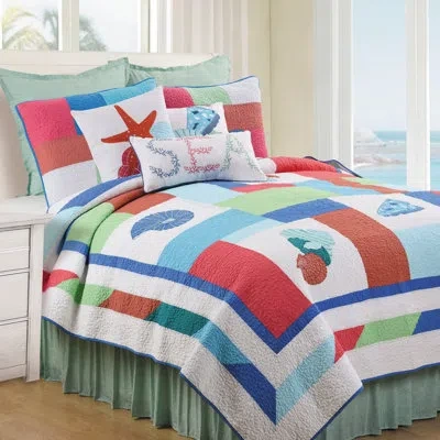 C & F Home Antigua Cotton Reversible Quilt Set In Pink,blue