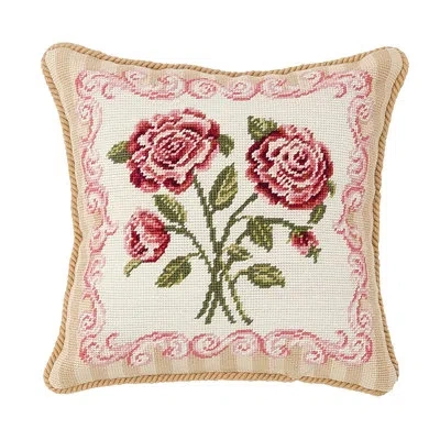 C & F Home Antique Rose Needlepoint Pillow In Pink;cream