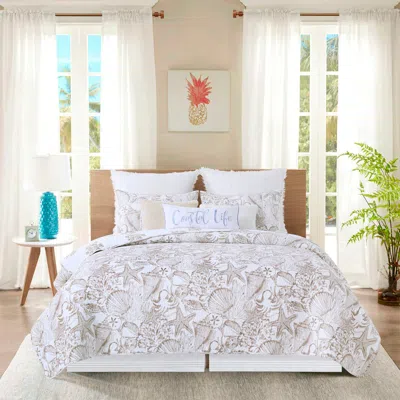 C & F Home C&f Home Barley Coast Shells Cotton Blend King Bed 3-piece Quilt Set In Neutral