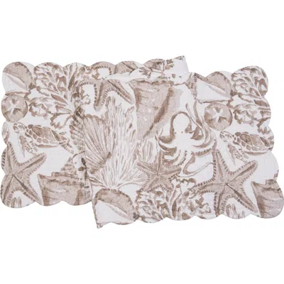 C & F Home C&f Home Barley Coast Shells Reversible Quilt Table Runner 14" X 51" In Brown
