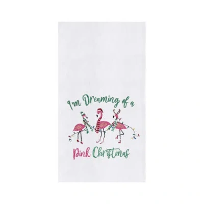 C & F Home C&f Home Beach Coastal Holiday "i Am Dreaming Pink Christmas" 3 Pink Flamingos Embroidered Flour Sac In White