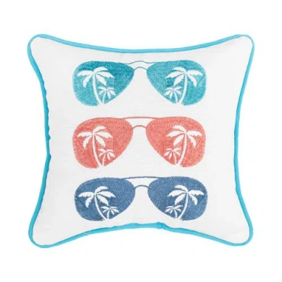 C & F Home C&f Home Beachin Sunglasses Trio Embroidered 100% Cotton Mini Accent Pillow 10" X 10" In White