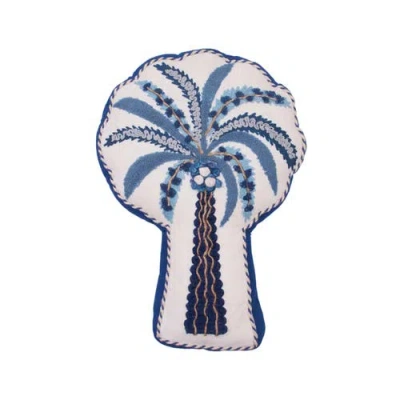 C & F Home C&f Home Beaded Indigo Tropical Palm Tree Embellished Woven Shaped Throw Pillow, 11" X 17" In Blue
