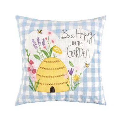 C & F Home C&f Home "bee Happy In Garden" Blue Plaid Cotton Blend Accent Throw Pillow 18" X 18" In Multi