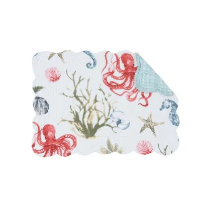 C & F Home C&f Home Behari Coastal Sea Life Cotton Quilted Reversible Placemats Set Of 6, 13" X 19" In Blue