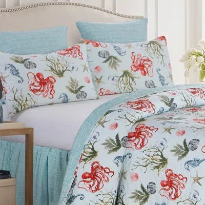 C & F Home Behari Cotton Reversible Quilt Set In Blue,green,red