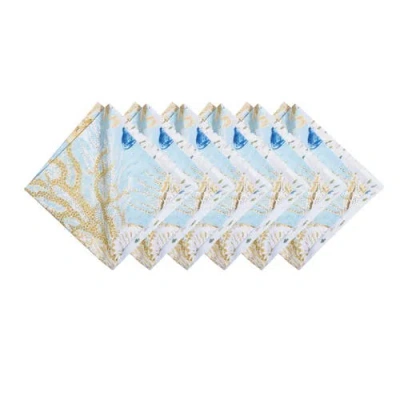 C & F Home C&f Home Belmont Reef Reversible Graphic Machine Washable Hemstitch Napkins Set Of 6 In Blue