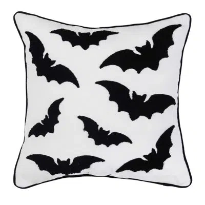 C & F Home Black Bats In Flight Silhouette Tufted Piped Throw Pillow 16" X 16"