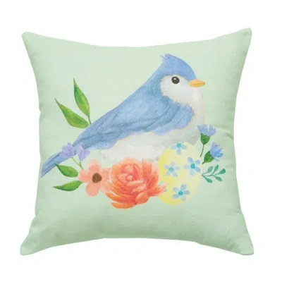 C & F Home C&f Home Bluebird & Flowers Cotton Blend Hd Printed Green Accent Throw Pillow 18" X 18"