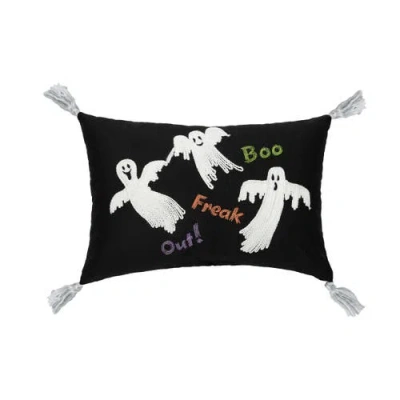 C & F Home C&f Home "boo! Freak Out!" Flyi Ghosts Halloween Accent Pillow 13" X 20" W/ White Tassels In Black