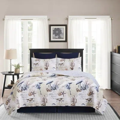 C & F Home Brunswick Cotton Reversible Quilt Set In Blue