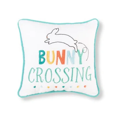 C & F Home C&f Home "bunny Crossing" Easter Cotton Blend Embroidered Mini Accent Pillow 10" X 10" In Multi