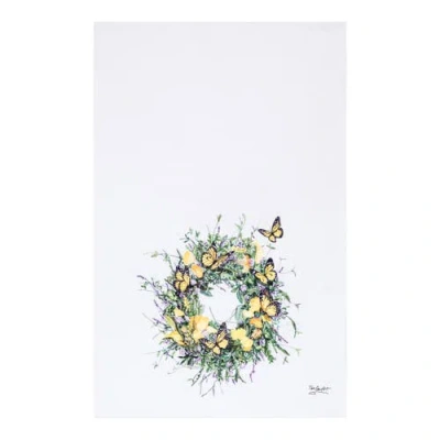 C & F Home C&f Home Butterfly Wreath Design Spring Theme Printed Flour Sack Kitchen Dishtowel In Multi
