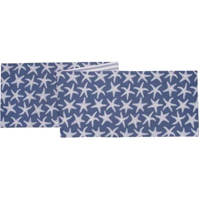 C & F Home C&f Home Calming Seas Starfish Reversible Graphic Print Machine Washable Table Runner 14" X 72" In Blue