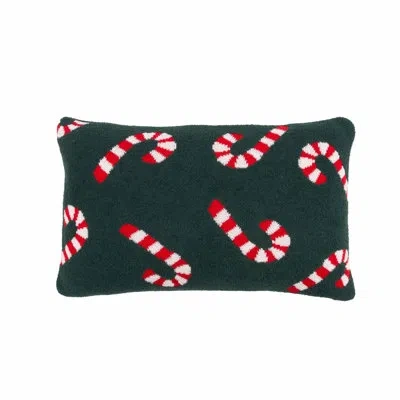 C & F Home Candy Cane Knitted Christmas Lumbar Throw Pillow 14" X 22" In Green