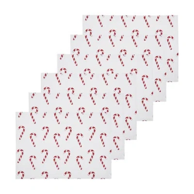 C & F Home C&f Home Candy Cane Wishes Placemats Set Of 6, 14" X 20" In White