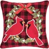 C & F Home C&f Home Cardinal Plaid Christmas Wreath Tufted Accent Pillow, 18" X 18" In Red