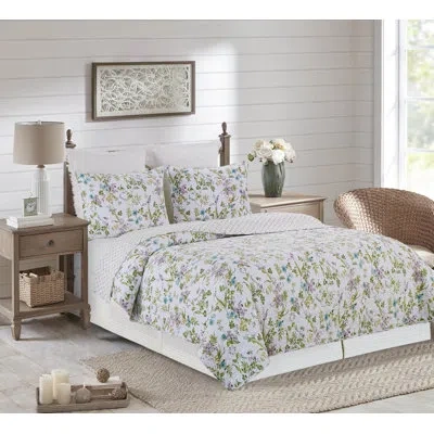 C & F Home Carley Cotton Floral Quilt Set In White;green;purple