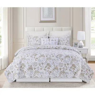C & F Home C&f Home Carmella Fields Cotton Blend Full/queen Bed 3-piece Quilt Set In White