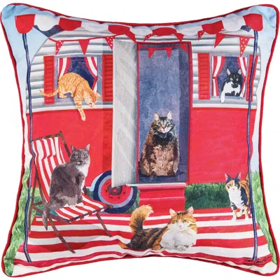 C & F Home C&f Home Cat Caravan Cotton Blend Hd Printed Accent Throw Pillow 18" X 18" In Red