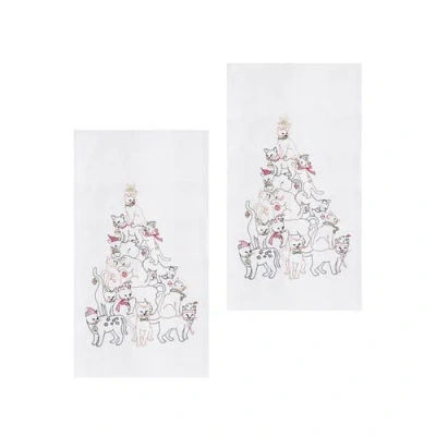 C & F Home C&f Home Cat Christmas Tree Flour Sack Kitchen Dishtowel Set Of 2 In White