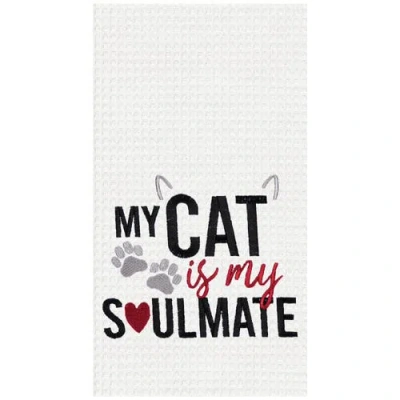 C & F Home C&f Home Cat Is My Soulmate Kitchen And Bathroom Embroidered Waffle Hand Towel In Black
