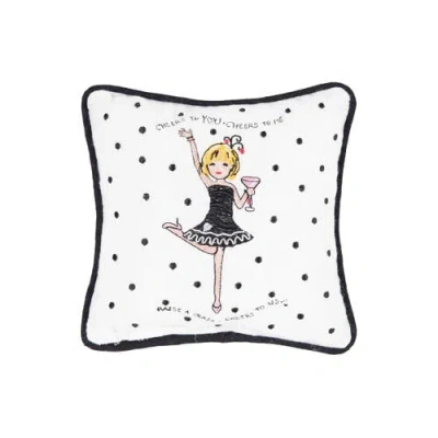 C & F Home C&f Home Cheers To Everything Embroidered Small Petite Mini Accent Pillow 8" X 8" In White