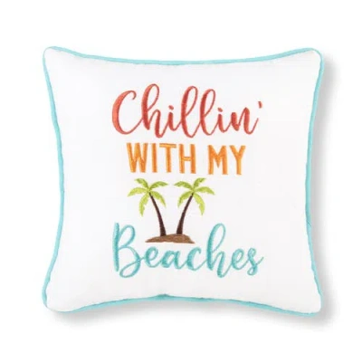 C & F Home C&f Home "chillin With My Beaches" Palm Trees Cotton Blend Mini Accent Pillow 10" X 10" In White