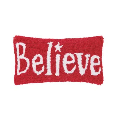 C & F Home C&f Home Christmas "believe" Small/petite Hooked Accent Pillow, 6" X 12" In Red