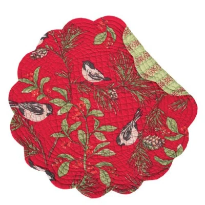 C & F Home C&f Home Christmas Chickadee Red Round Reversible Placemats, Set Of 6, 17"