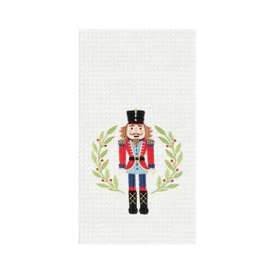 C & F Home C&f Home Christmas Nutcracker Wreath Embroidered Waffle Weave Kitchen Dishtowel In White