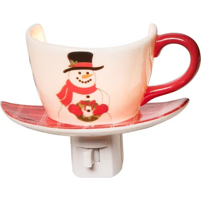 C & F Home C&f Home Christmas Snowman Plug-in Teacup Night Light W/ Switch In White
